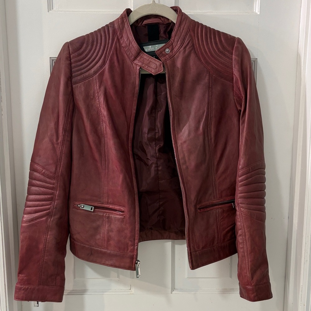 Black Rivet Women's Burgundy Leather Moto Jacket